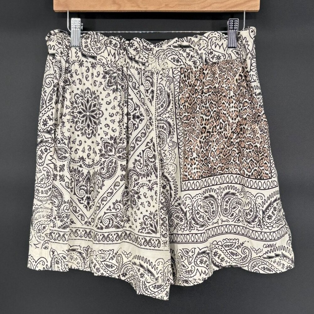 Pinko High Waist Paisley & Leopard Print Shorts in Cream and Brown